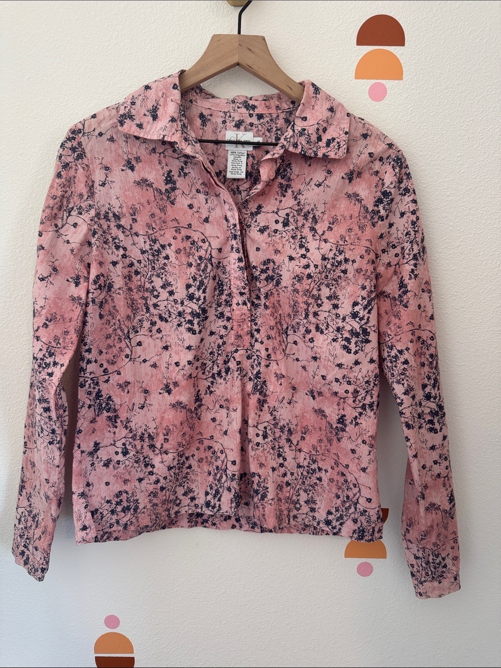 Calvin Klein Jeans Pink Shirt with Navy Floral Print N0149